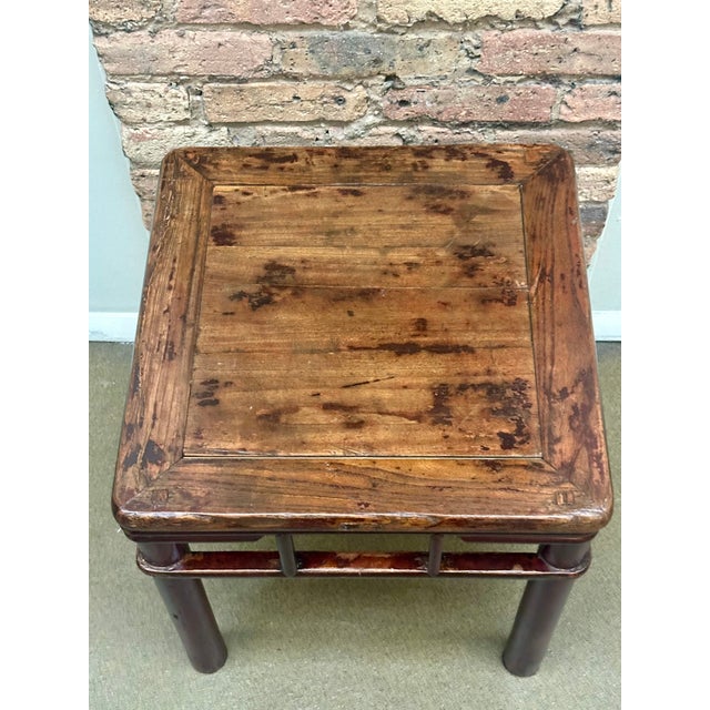 Brown Chinese Antique Square Elm Stool / Table With Round Legs, Circa 1890. For Sale - Image 8 of 15