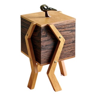 Studio Craft Maple + Walnut + Bronze Skull Artist-Made Box Sculpture For Sale