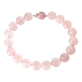 Natural Madagascar Ice Rose Quartz 22.5 Round Beads Necklace For Sale