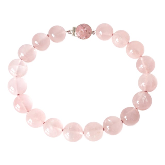 Natural Madagascar Ice Rose Quartz 22.5 Round Beads Necklace For Sale