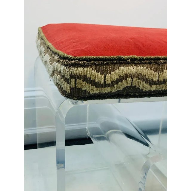 Lucite Bench With Greek Key Design For Sale - Image 4 of 10
