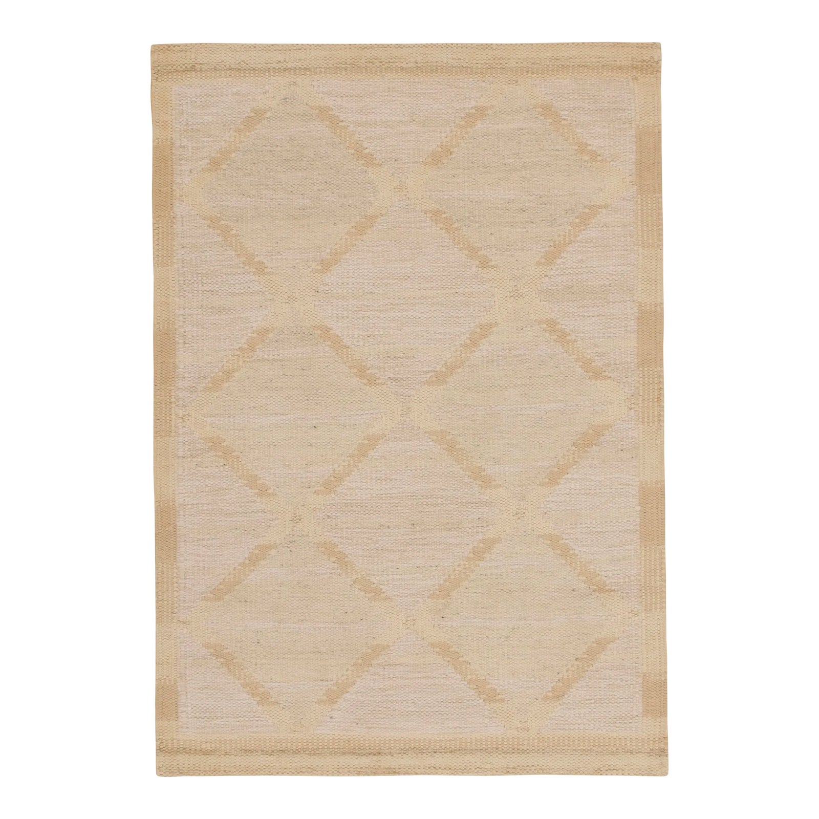 Rug & Kilim’s Scandinavian Style Kilim in White & Beige Diamond Lattice