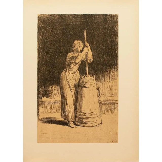 1950s 1959 After Jean-François Millet "Woman at the Churn" Vintage Hungarian Photogravure For Sale - Image 5 of 6