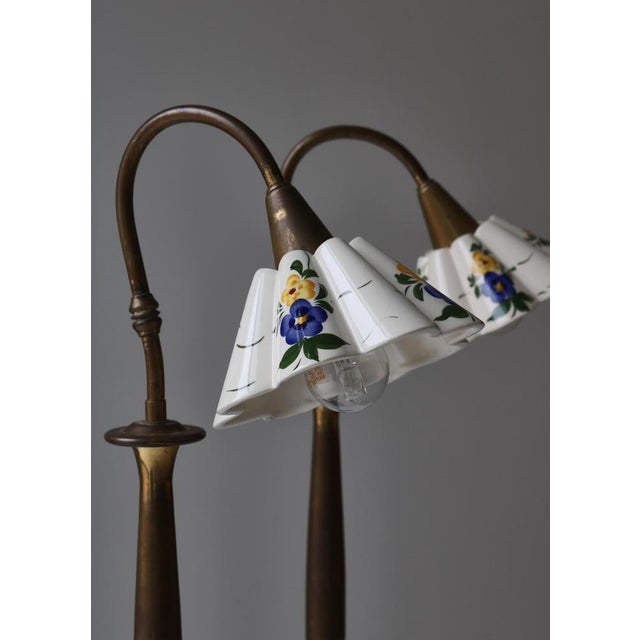 Scandinavian Flower Table Lamps in Brass and Faience by Svend Mejlstrøm, 1960s, Set of 2 For Sale - Image 13 of 18