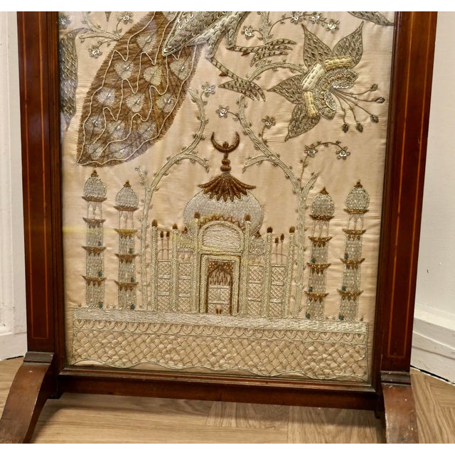 Silver Indian Embroidered Silver and Gold Taj Mahal Screen For Sale - Image 8 of 8