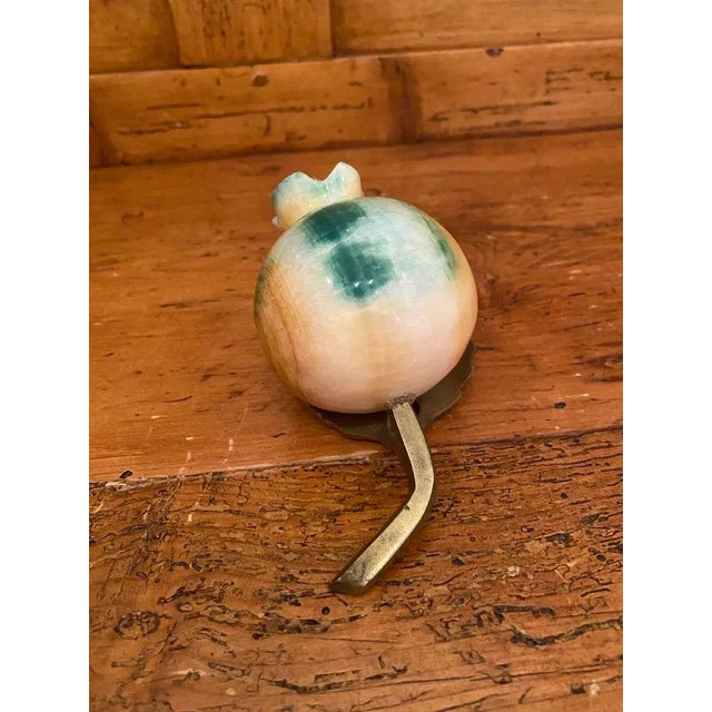 Mid 20th Century Alabaster Stone Pomegranite With Brass Leaves For Sale In Portland, OR - Image 6 of 8