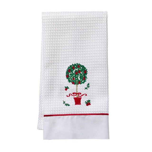 2020s Red Pear Topiary Tree Guest Towel, Satin Trim, Waffle Weave, Embroidered For Sale - Image 5 of 5