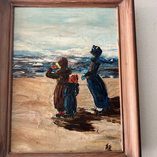 20th Century Oil on Board Framed Signed Impressionist Style Depicting Family at Seashore For Sale - Image 4 of 10