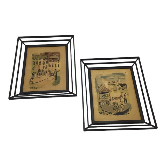 Vintage Framed Modern Art Street Scene Silkscreened Serigraphs by Nicholas Takis a Pair Chairish