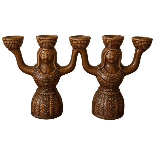 Ceramic Saint-Clément Glazed Ceramic Candlesticks, 1970s, Set of 2 For Sale - Image 7 of 7