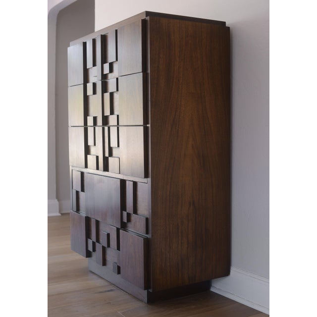 Brown Vintage MCM Lane Brutalist Staccato Highboy Dresser For Sale - Image 8 of 13