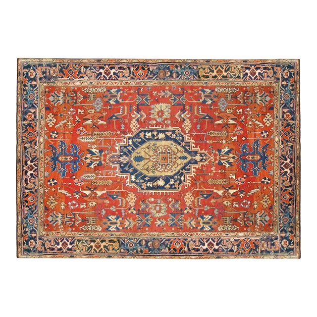Antique Persian Heriz Oriental Rug, Room Size, W/ Geometric Abstracts For Sale