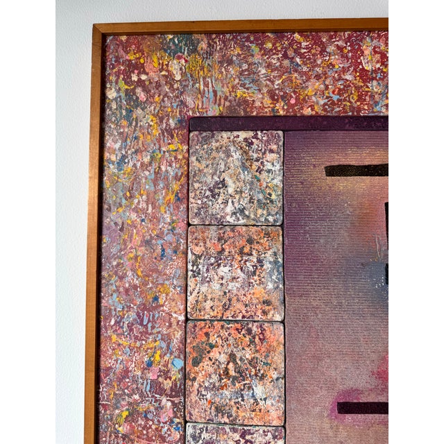 1982 Vintage Abstract Modernist Mixed Media Painting – Geometric & Textured Composition, Signed For Sale In Miami - Image 6 of 12