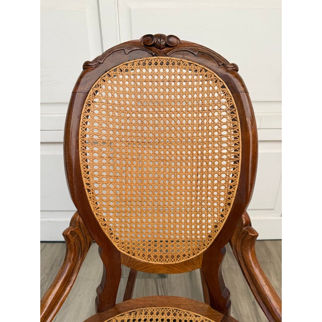 Wood Antique Victorian Carved Wood Hand-Caned Rocking Chair For Sale - Image 7 of 17
