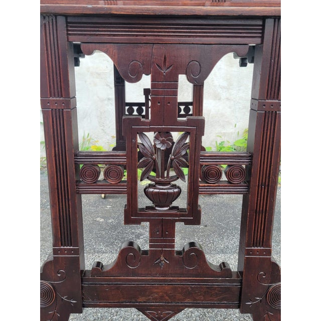 Brown Victorian Eastlake Walnut Carved Detailed Desk With Original Leather Top, 19th C For Sale - Image 8 of 12
