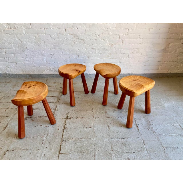 Brutalist Primitive Style Tripod Stools, 1960s, Set of 4 For Sale - Image 3 of 18