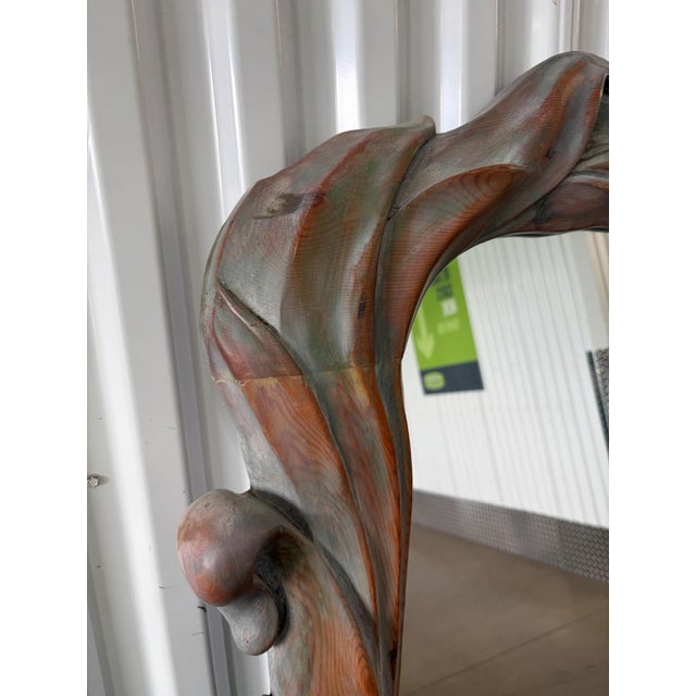 Hollywood Regency Solid Wood Carved Hand Painted Swan and Palm 50" Tall Mirror For Sale - Image 3 of 3