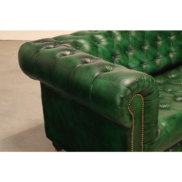 2020s Chesterfield Style Green Leather Sofa For Sale - Image 5 of 16
