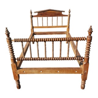 1800s Solid Pine Spool Twin Size Bed For Sale