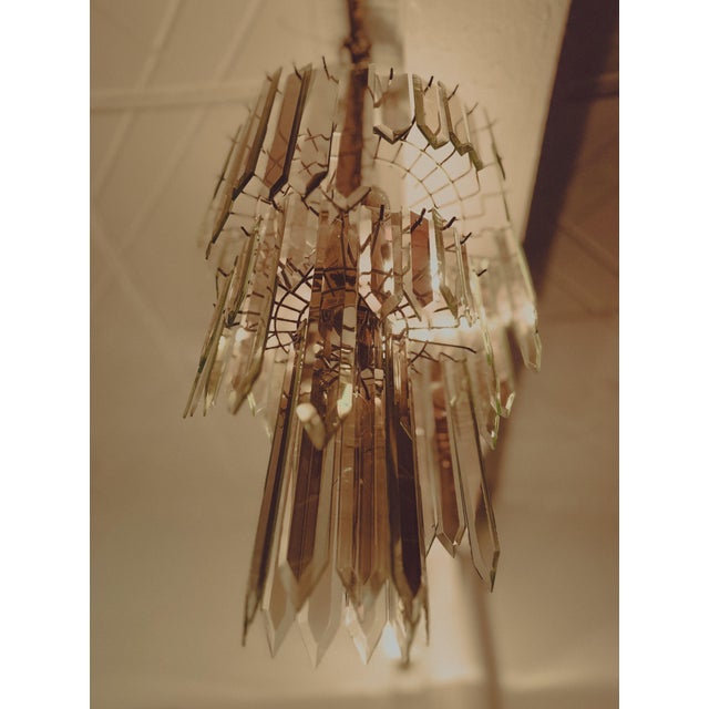 Mid-Century Modern Vintage 1970s Prism Chandelier | Italian Murano-Style Waterfall Fixture For Sale - Image 3 of 5