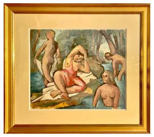 Charles Walch, Bathing in the River, Gouache