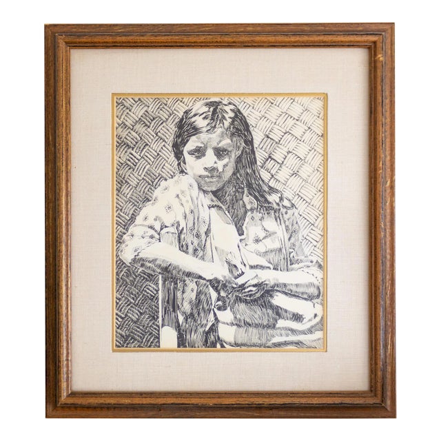 Early 20th Century Pen and Ink Portrait by Texas Artist Weldon Amerine For Sale