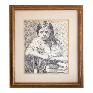 Early 20th Century Pen and Ink Portrait by Texas Artist Weldon Amerine