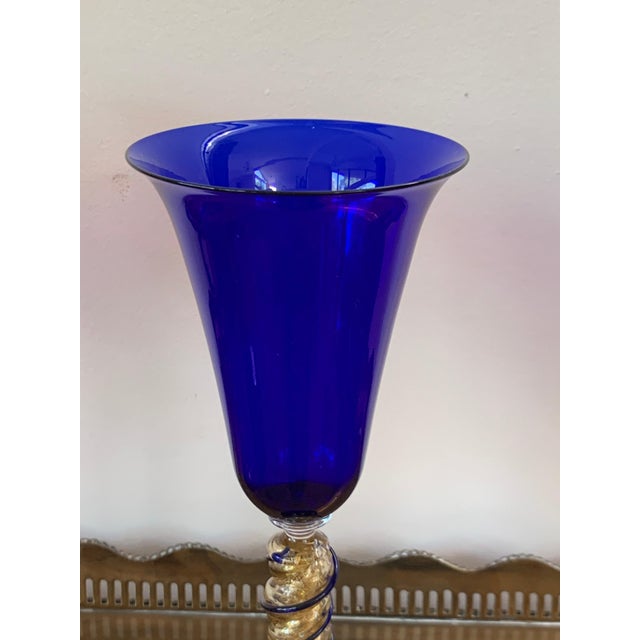 Late 20th Century Set of Three Modern Murano Glass Goblets, Blue, Red and Amethys For Sale - Image 12 of 18