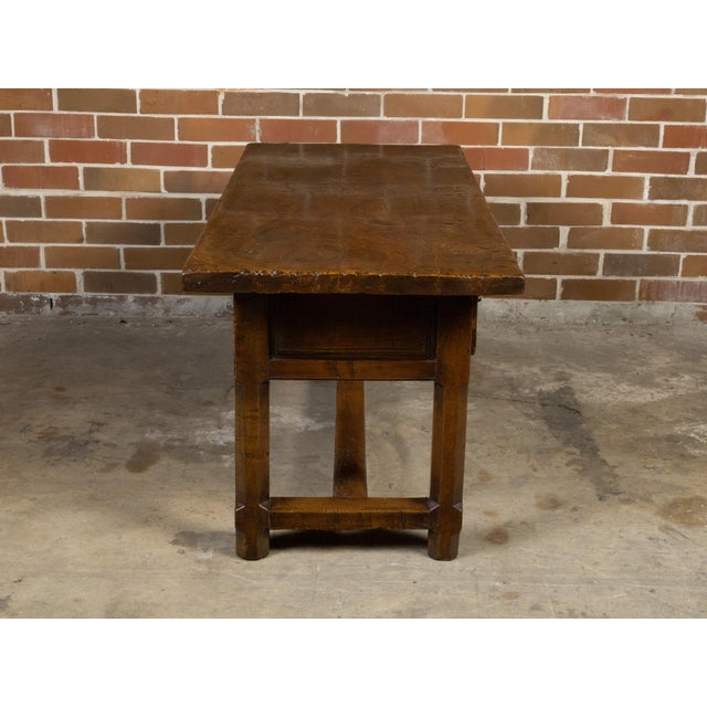 Brown French 1800s Walnut Desk with Three Drawers, Carved Floral Motifs and Patina For Sale - Image 8 of 12