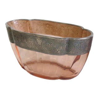 Art Deco Pink Depression Glass Centerpiece With Sterling Silver Overlay For Sale
