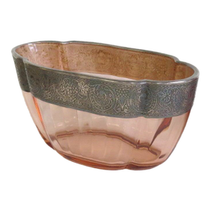 Art Deco Pink Depression Glass Centerpiece With Sterling Silver Overlay