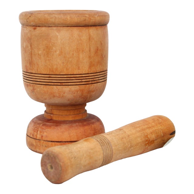 Antique French Wooden Mortar and Pestal For Sale