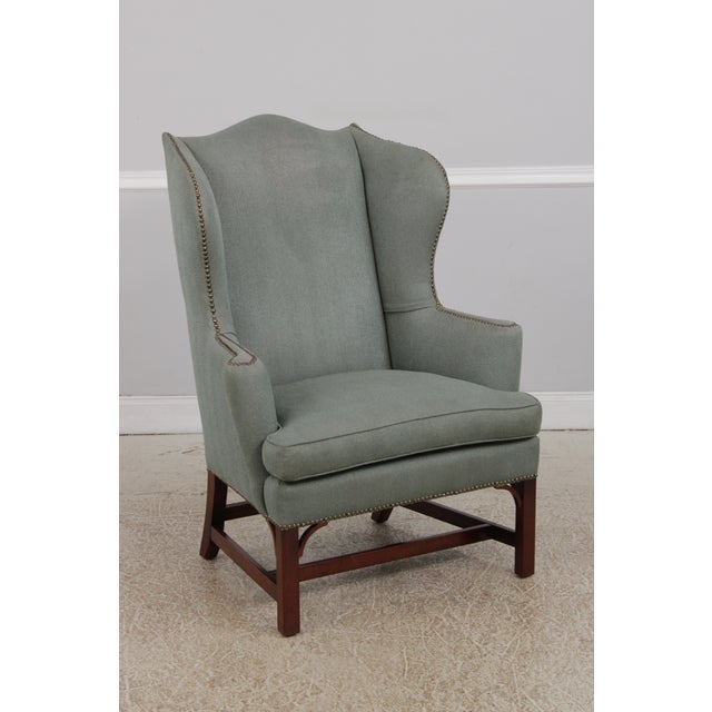 Chippendale Pair of Kittinger Williamsburg High Back Wing Chairs For Sale - Image 3 of 18