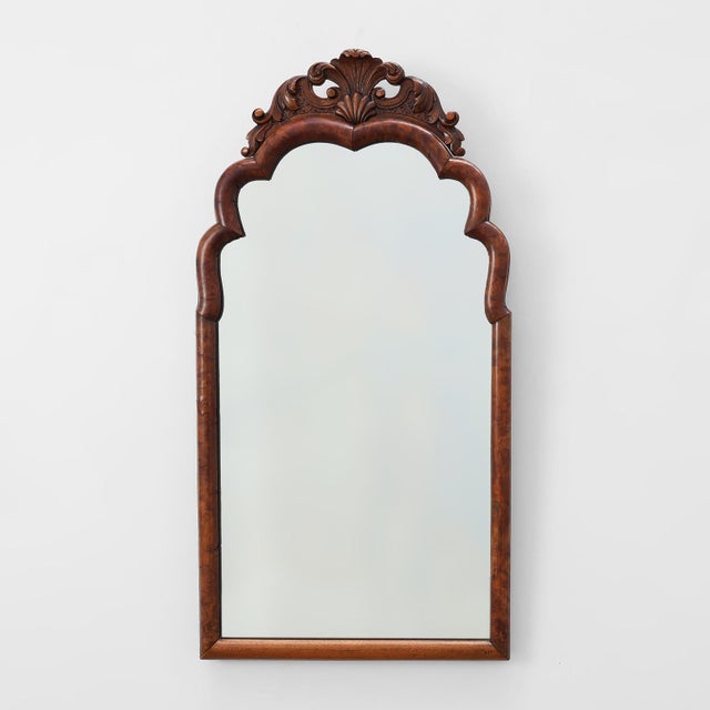 Louis XV Style Root Veneer Mirror with Scalloped Curved Frame and Oister Crest, 1800s For Sale - Image 11 of 11