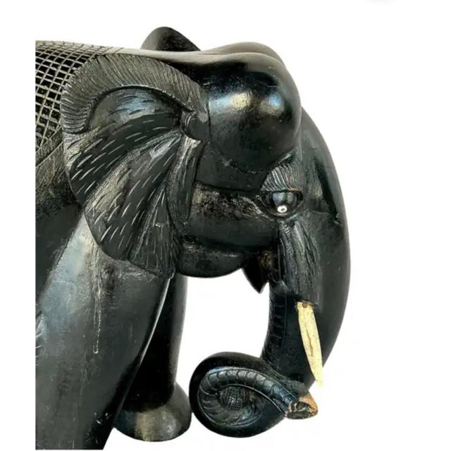 Early 20th Century Anglo-Indian Carved Ebonized Elephant Side Table For Sale - Image 9 of 15
