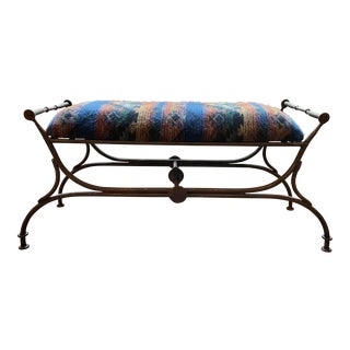 Mid 20th Century Vintage Wrought Iron Custom Upholstered Bench For Sale