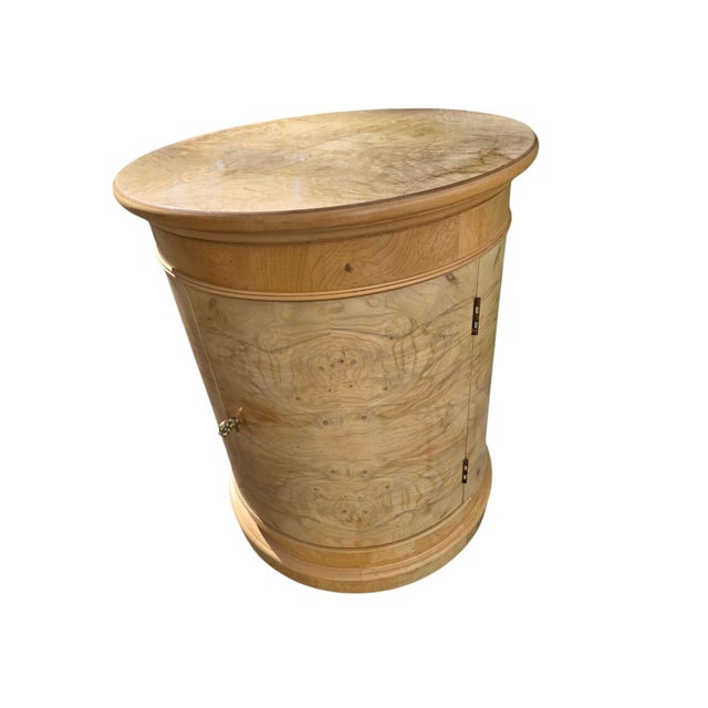 1980s Henredon Charles X Collection Burlwood Drum Side Table Nightstand Cabinet For Sale - Image 15 of 18