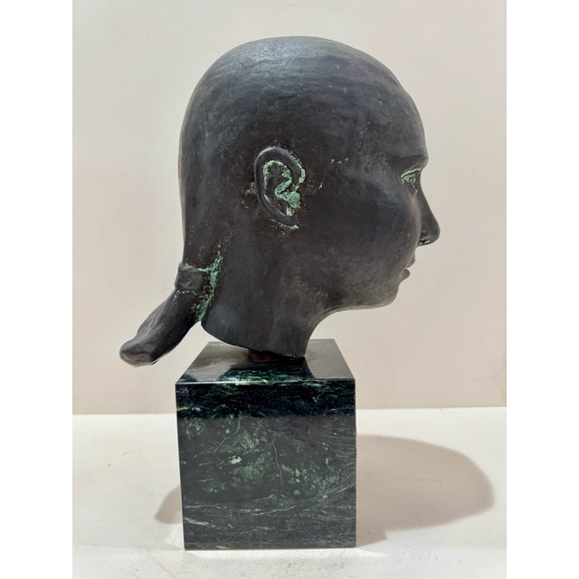 1960s Larry Mohr Verdigris Bronze Bust ''Beth'' on Marble Pedestal Sculpture Signed From Artist Estate For Sale - Image 5 of 11