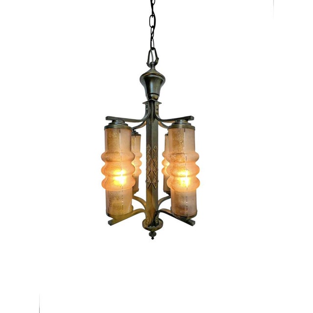 Art Deco Amsterdamse School Geometric Chandelier with Satinated Tubes, 1930 For Sale - Image 3 of 7