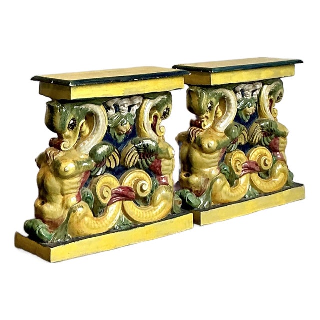 Vintage Coastal Glazed Terracotta Side Tables - A Pair For Sale