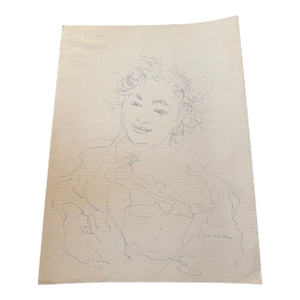 Mid Century Modern Pencil Sketch by Dimitrie Berea of a Smiling Woman