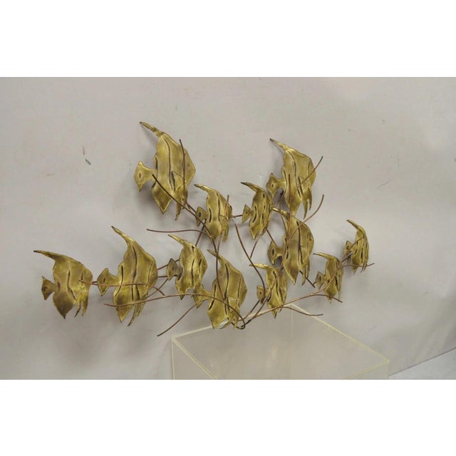 Vintage Bergasse Mid Century Modern Brass Metal "School of Fish" Wall Sculpture For Sale - Image 11 of 11