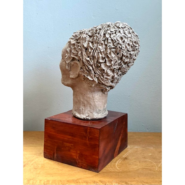 Vintage Plaster Head Sculpture on Wood Base For Sale - Image 11 of 12