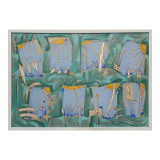 Vintage 1980s Subtle Patterned Abstract Painting, Framed For Sale