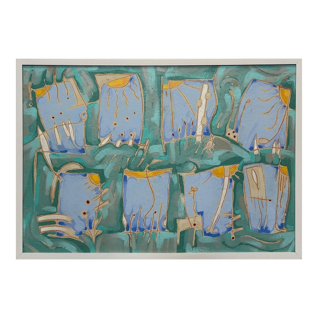 Vintage 1980s Subtle Patterned Abstract Painting, Framed For Sale