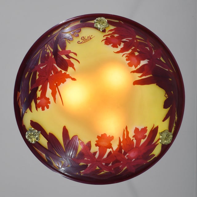 Large French Art Deco Pendant Light by Galle - 1925 Cameo Gallé Chandelier France For Sale - Image 12 of 18