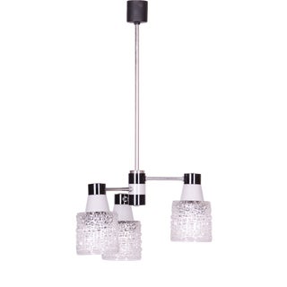 Mid-Century Chandelier in Chrome and Opaline Glass from Drukov, Czech, 1970s For Sale