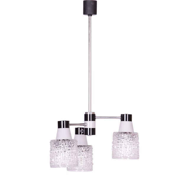 Mid-Century Chandelier in Chrome and Opaline Glass from Drukov, Czech, 1970s For Sale