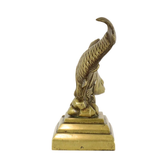 Vintage Heavy Bronze Koi Carp Statue, 1950s For Sale - Image 3 of 11