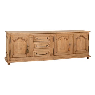 19th Century French Bleached Oak Long Sideboard Buffet For Sale